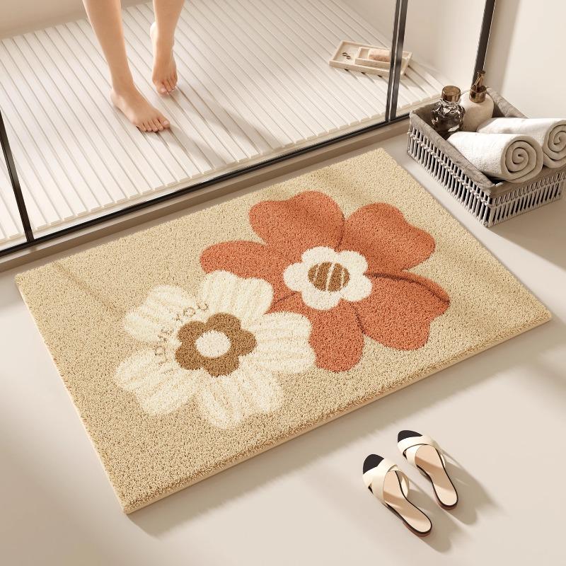 Blumen Badezimmerbodenmatte Weiches Imitationskaschmir Wasserdicht Rutschfest Plüschteppich Haushalt Toilette Tür Badezimmerbodenmatte 40X60cm 15.7X23.6in