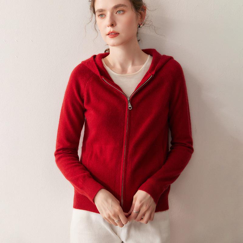 Women's Thick Hooded Cashmere Wool Cardigan Sweater