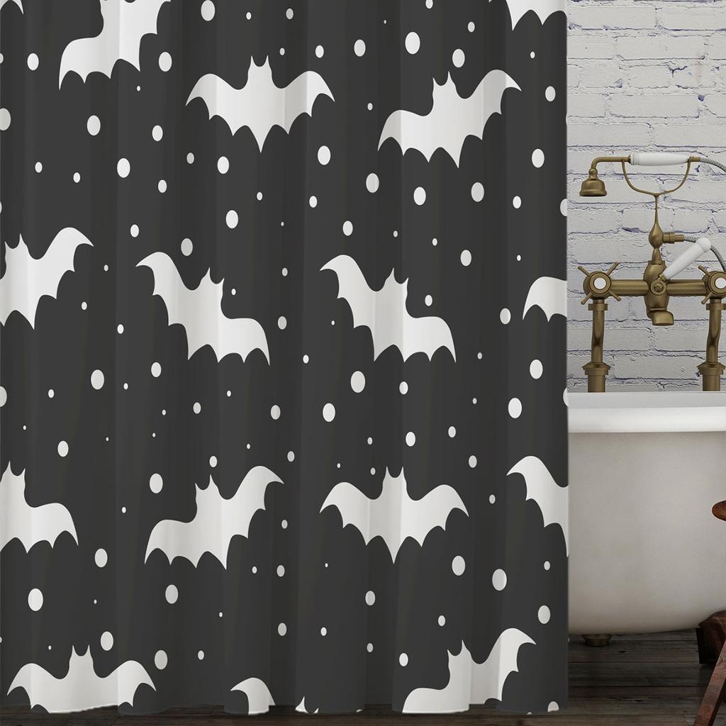 Horrific Shower Curtains Halloween 3D Print Fabric Pastel Waterproof Bathroom Curtain Pumpkin Bat Print Home Decor with Hooks