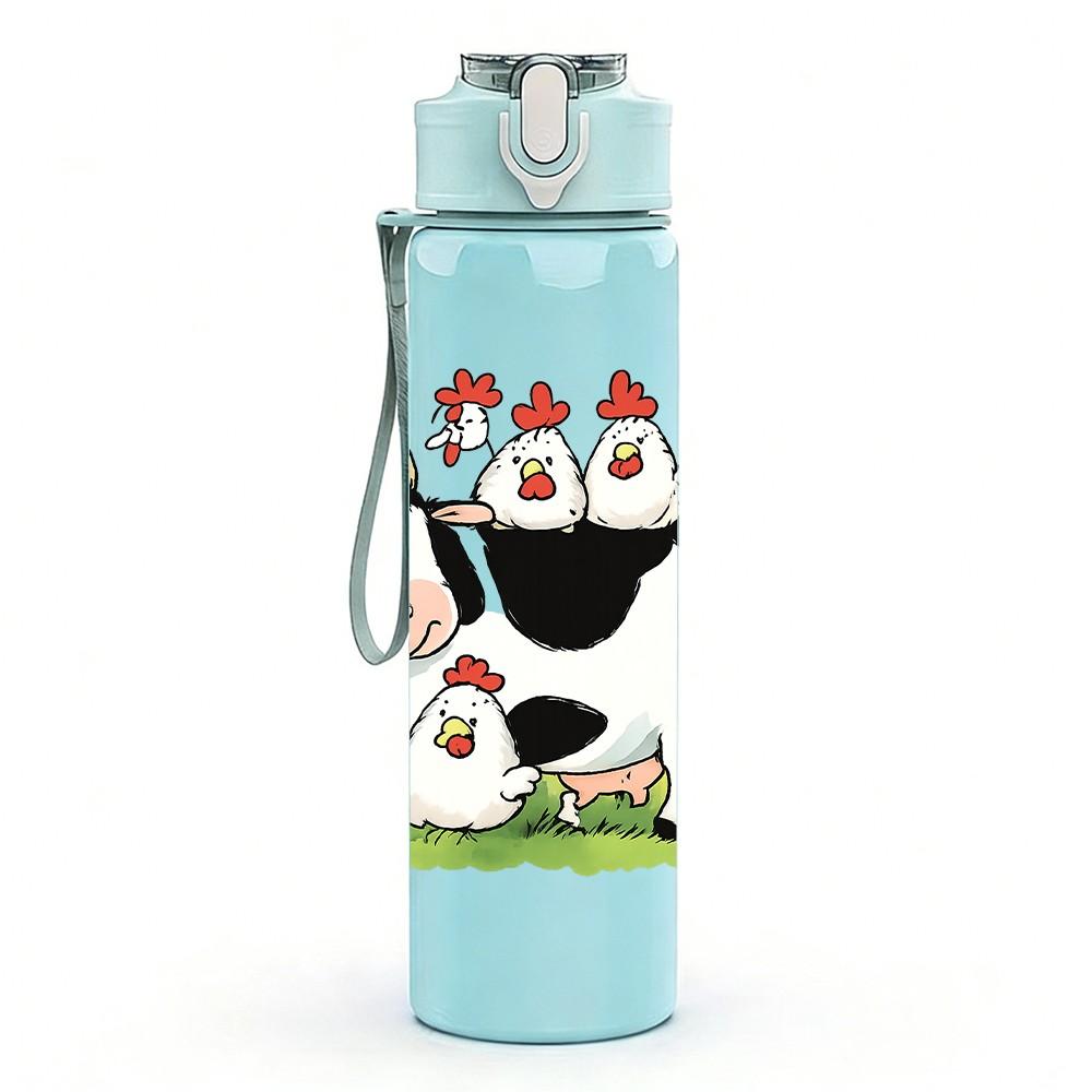 1PC Baby Cow Farm Pattern 750ml Color Plastic Sports Water Bottle Leakproof Flip Straw Lid Suitable for Sports Office Home Use