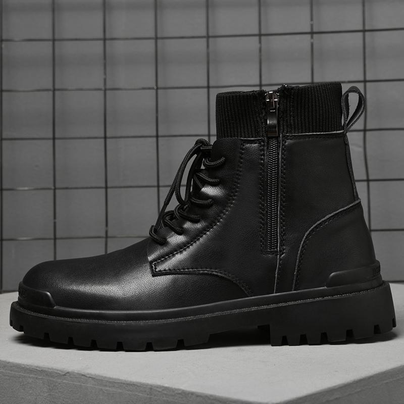 Vysoce kvalitní značkové pánské bavlněné boty Zimní plyšové Pánské boty z pravé kůže Společenské boty Módní rytířské boty Kotníkové boty