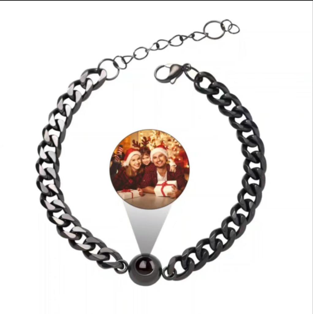 Custom Titanium Steel Couples Bracelets: 'I Love You' in 100 Languages with Photo Projection