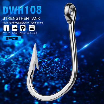 Deep Sea Ship Fishing Sea Fishing Stainless Steel Hook Barbed Tuna Hook Seawater Corrosion Resistant Ship Hook Iron Plate Hook 5pcs