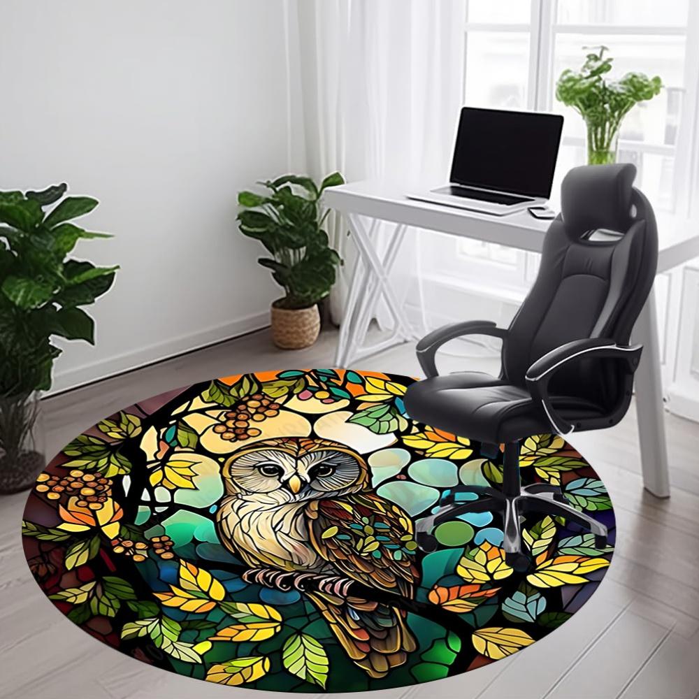 1pc Stained Glass Owl Office Round Area Rug, Under Office Chairs Bedroom Living Room Home Decor, Room Deco