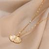 Korean version of diamond-encrusted fashion shell pearl necklace titanium steel non-fading necklace femininity fan pendant Internet celebrity jewelry