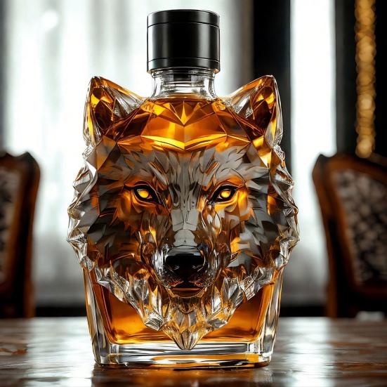 Karafka do whisky w kształcie głowy wilka Szklana butelka Dekoracyjna karafka na alkohol Unikalna dekoracja baru dla miłośników whisky