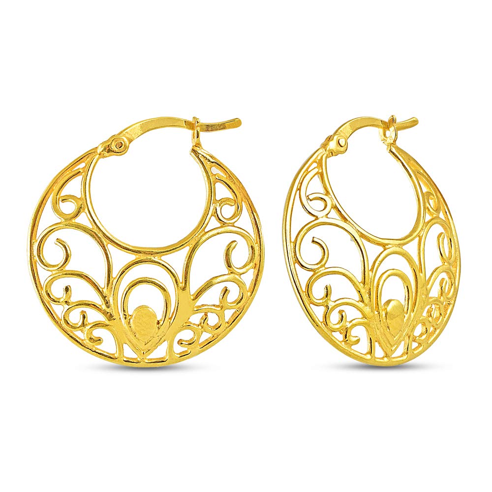 Šperky z pravého stříbra 925 ve filigránovém střihu, žluto-zlaté kruhové náušnice pro ženy 26 mm