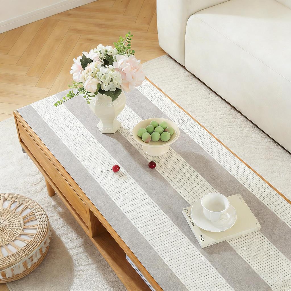 Machine Washable Cotton Linen Tassel Coffee Table Tablecloth with Pockets