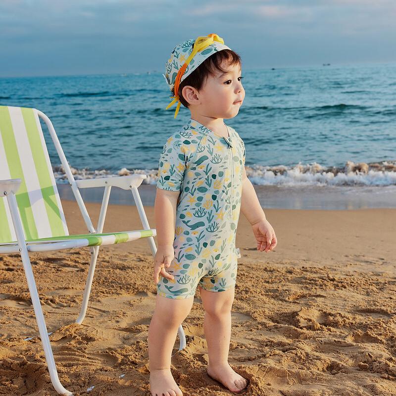 Mini Balabala UPF50+ Kids Short-Sleeve One-Piece Swimsuit with Cap
