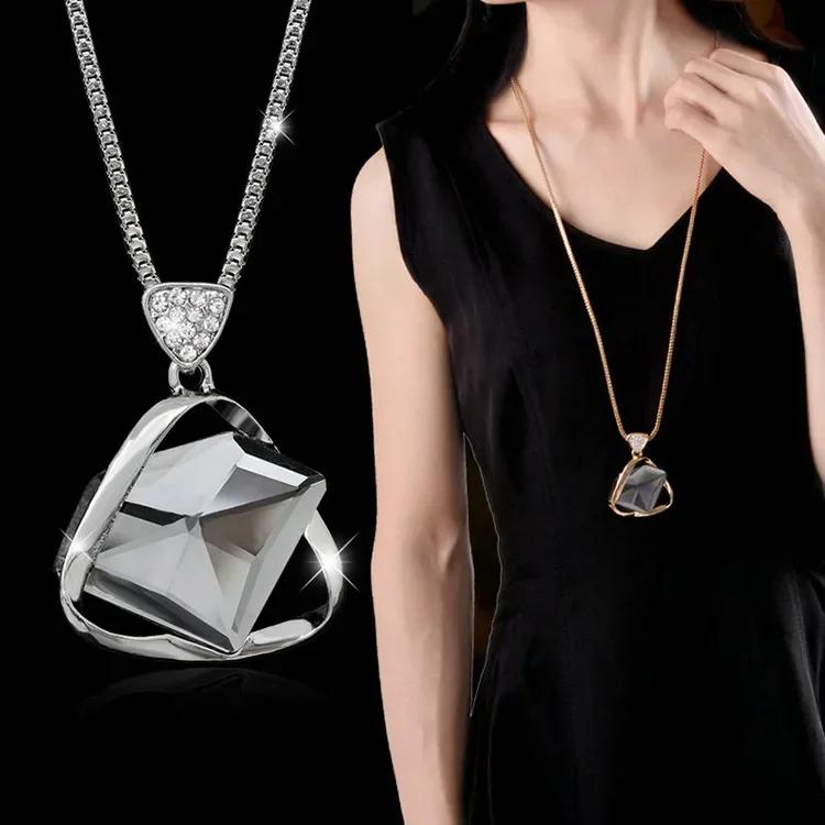 Long Necklaces & Pendants Vinatge Blue Square Necklace for Women Fashion Collier Femme