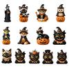 Cute Desktop Decoration Vintage Halloween Wooden Figurine, Rustic Witch Zombie Cat Owl Frog Tabletop Home Shelf Accents Ornament, Farmhouse