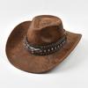 Fashion Cow Head Decorate Western Cowboy Hat Faux Leather Vintage Gentleman Jazz Hats for Men Panama Cowgirl Hat