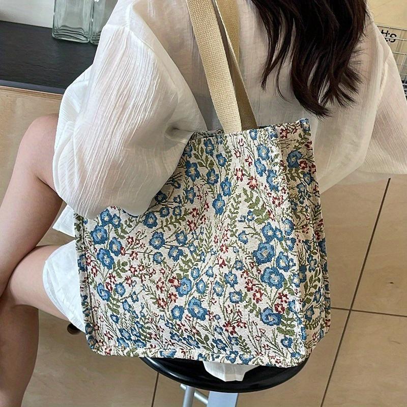 1pc Ladies Shopping Bag Flower Pattern Tote Bag Larger Capacity Outdoor Handbag Casual Mummy Bag
