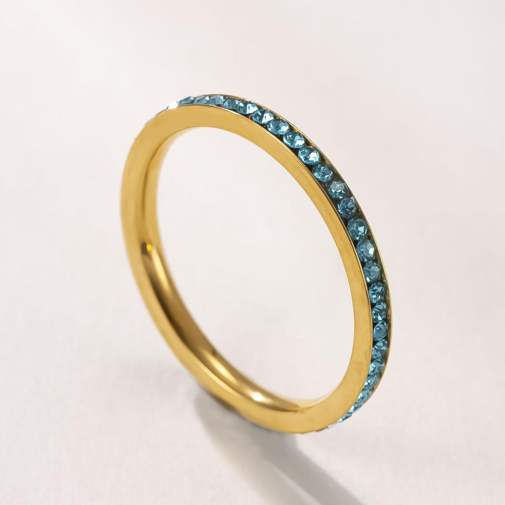 Simple Trendy Colorful Rhinestones Stackable Rings for Men Women Couple Stainless Steel Lucky Birthstone Birthday Gifts Jewelry
