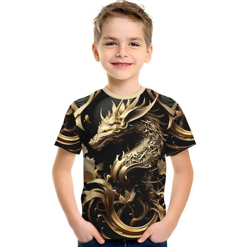 Kids T-Shirts Cool Dragon Series 3D Digital Printed T-shirt Summer Children's Short Sleeve Tee Shirt