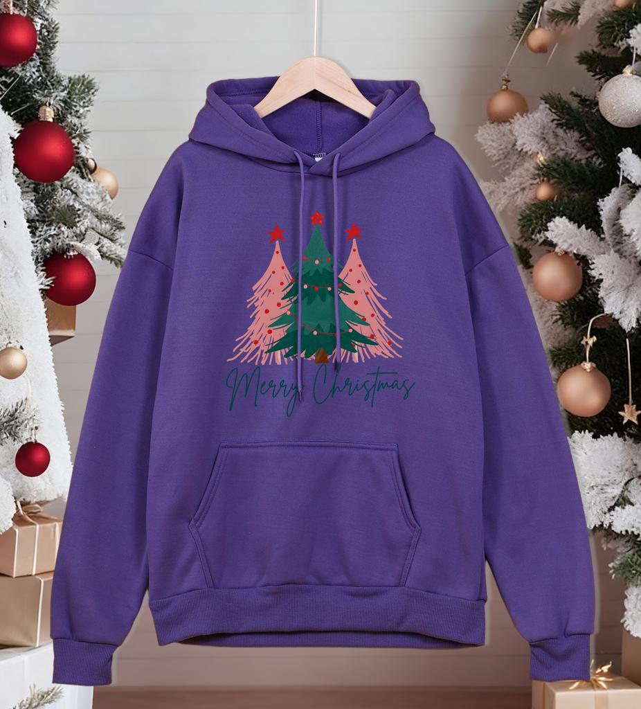 Merry Christmas Creative Trees Printing Hoodies Male Autumn Casual Hoody Fleece Comfortable Pullover Pocket Loose Streetwear