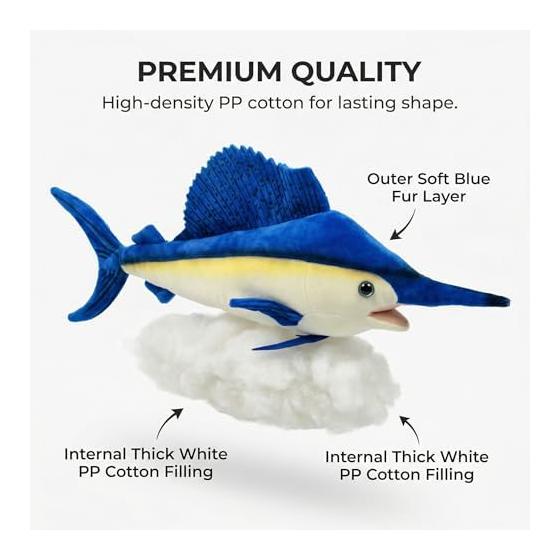 ZHONGXIN MADE Simulation Swordfish Plush Toy 18.5 Inch Realistic Swordfish Deep Sea Animal Plush Figure Super Soft Stuffed Animal Gift for Kids