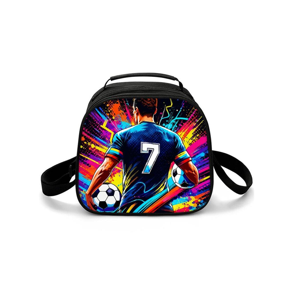 Football Shoulder Strap Circular Lunch Bag for Boy and Girls Best Gifts 2D Flat Cartoon School Bento Lunch Box Bag for Children