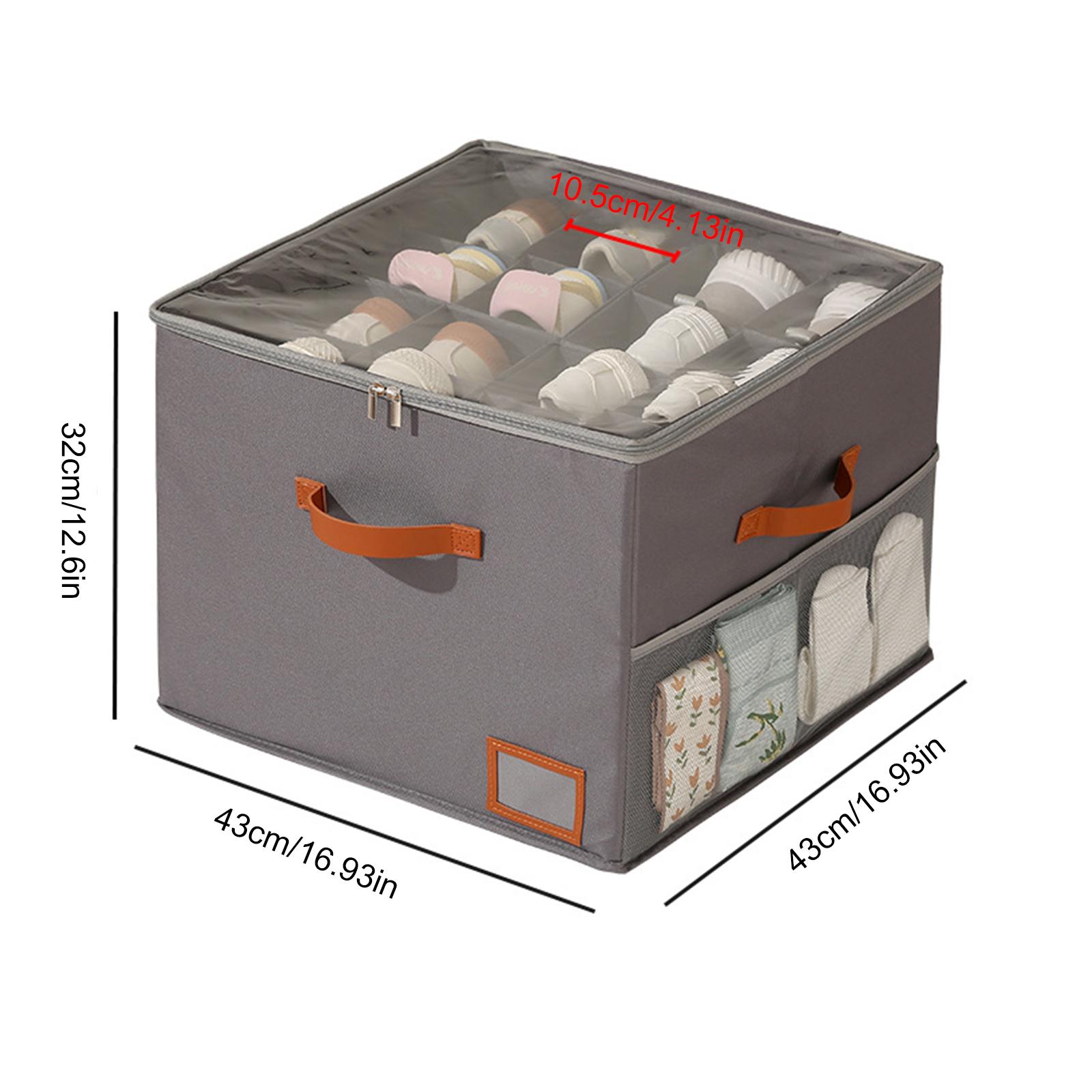 

Shoe Cubby Storage Containers Fits Up To 16 Pairs with Side Mesh Pocket & Clear Cover 3 Reinforced Handles for Closet & Wardrobe