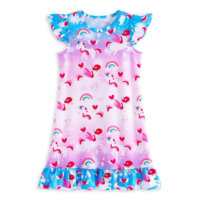 Children's Cartoon Printed Dress Nightgown Girl's Flying Sleeve Dress