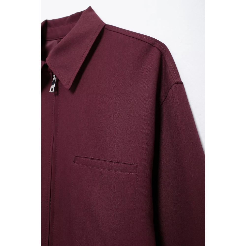 VAYLA Women Vintage Loose Lapel Jacket Burgundy Color Zipper Jacket New  Autumn Stylish Versatile Casual Jacket