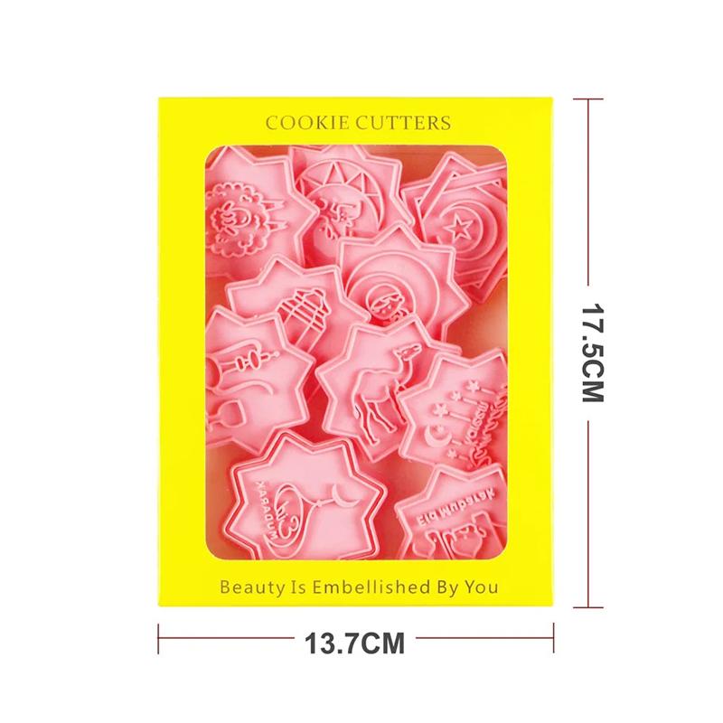 10PCS Eid Mubarak Cookie Stamp with Cutter Star Moon Ramadan Kareem Biscuit Mold Baking Tools Islamic Muslim Party Supplies