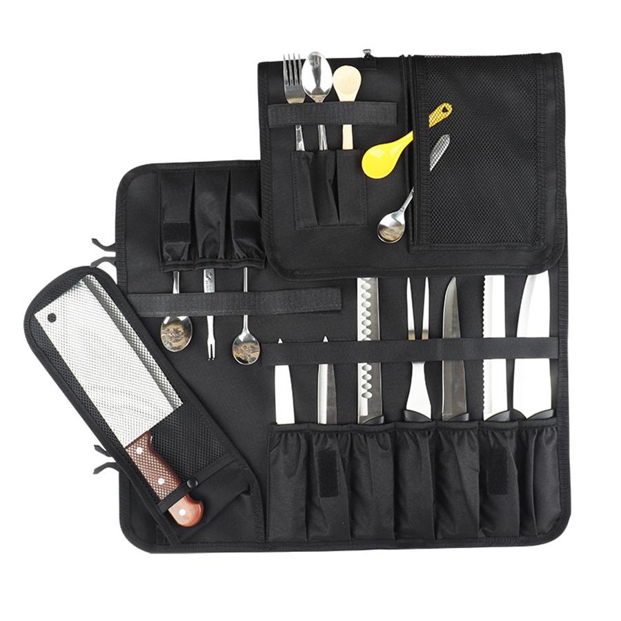 Chef Knife Roll Bag Foldable Handbag Shoulder Chef Knife Bag Portable Durable Storage Pockets Home Kitchen Travel Cooking Tools