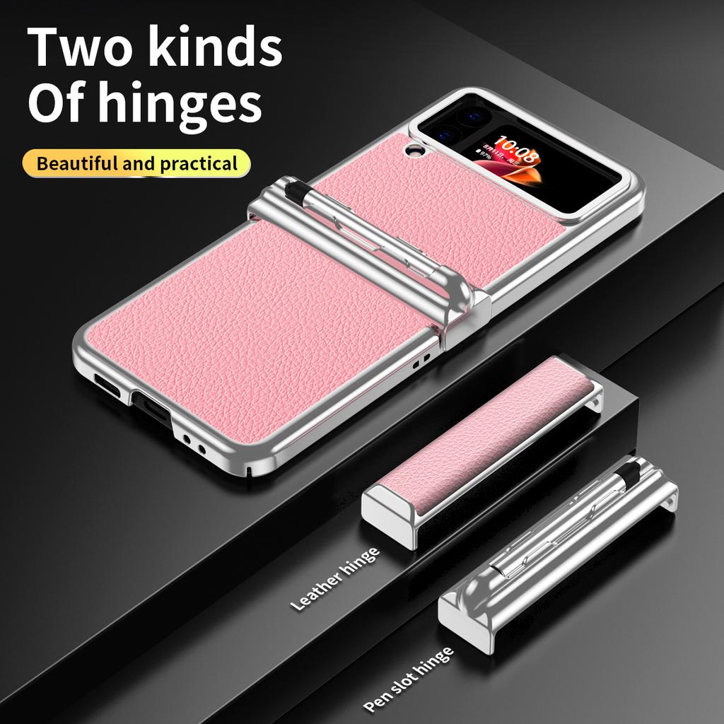 Non -Fingerprint Comfortable Leather Folding Case For Samsung Galaxy Z Flip 4 Flip4 Flip3 Flip 3 5g Shockproof S Pen Holder