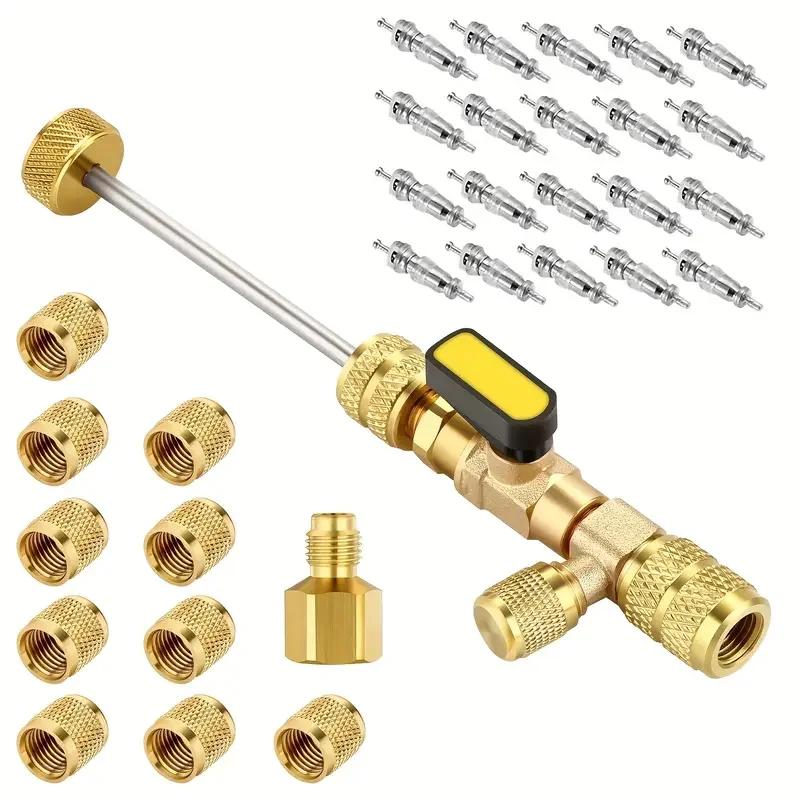 Valve Core Remover Installer Tool, R410A R22 AC Schrader Valve Core Remover, Dual Size 1/4" & 5/16" Port HVAC Valve Core Removal