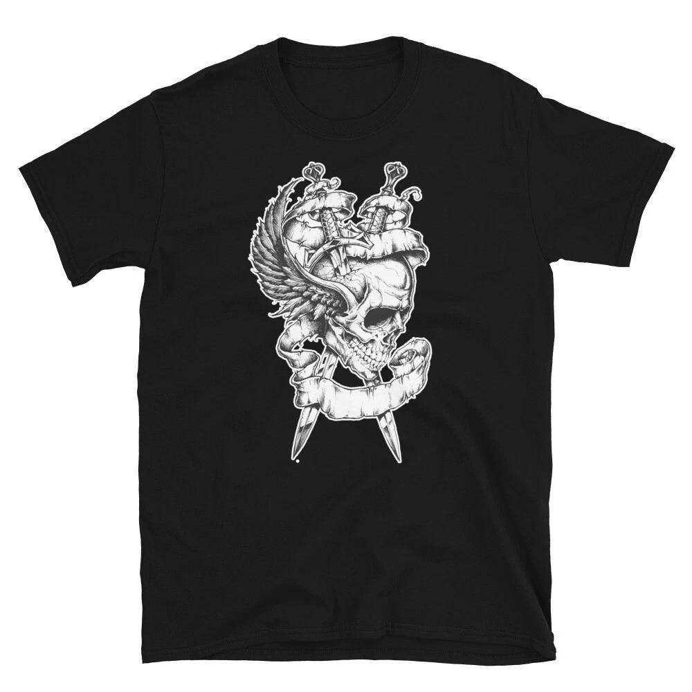 SKULL WINGS DOUBLE SWORD AWESOME GRAPHIC Short-Sleeve Unisex T-Shirt S