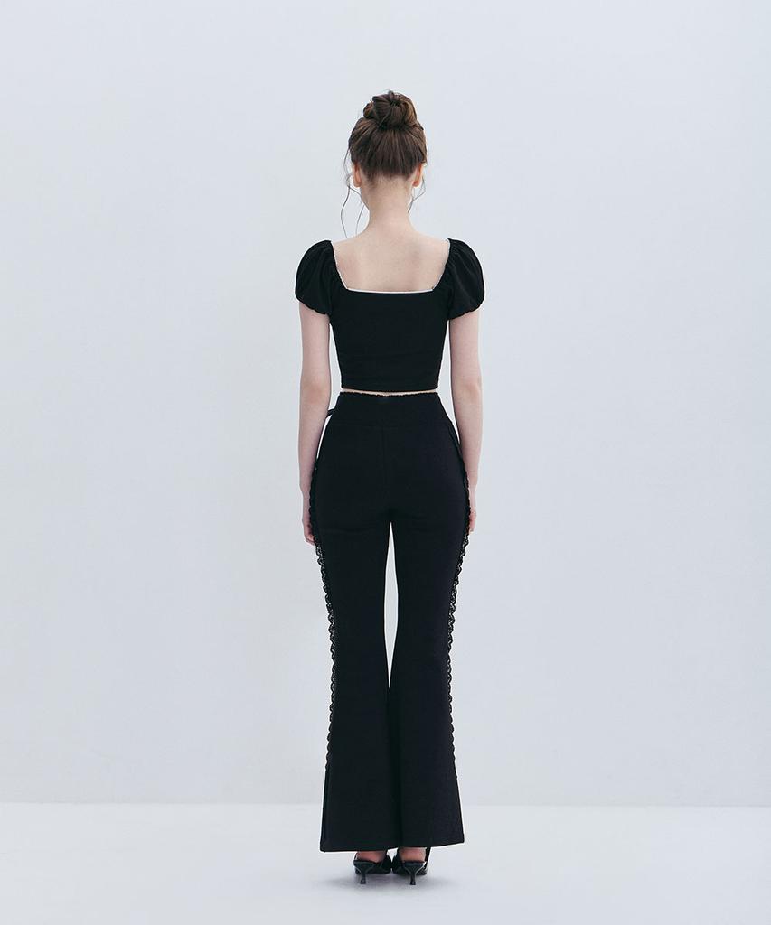 Moabel Contour Line Ribbon Pants - Black
