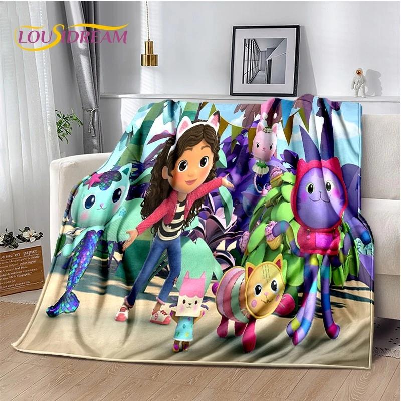 Cartoon Cute Gabbys Dollhouse Girl Soft Flannel Blanket for Bed Bedroom Sofa Picnic,Throw Blanket Children Outdoors Leisure Gift