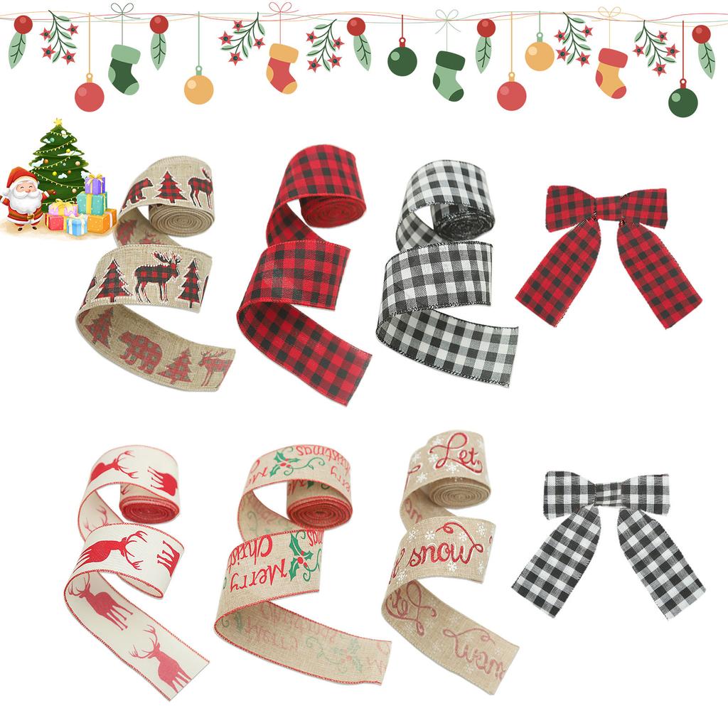 Christmas Ribbon Wired DIY Bow Flower Craft Ribbon for Wreath Floral Bows Crafts Christmas Holiday Celebration Decorations