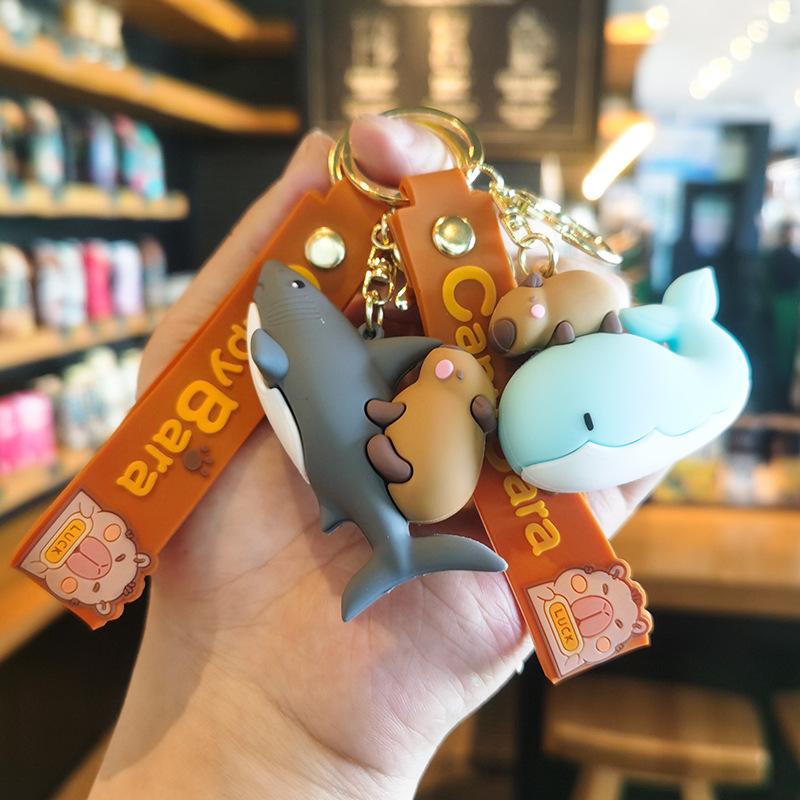 7th Generation Bicycle Dolphin Shark Capybara Keychain Doll Machine Gift Premium Cartoon Cute Dolphin Hanging