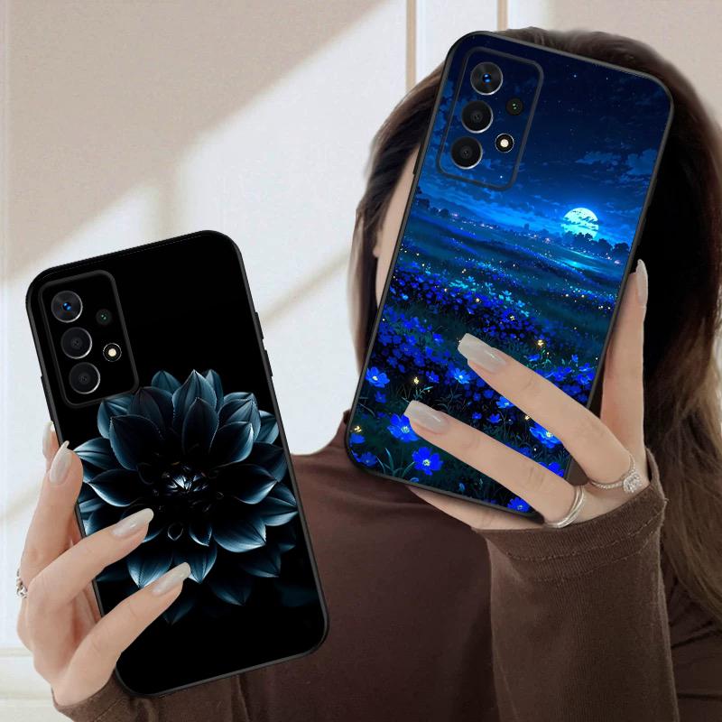 Black Leaf Image For Samsung A03 Core A 04 05 06 12 14 15 16 22 23 Galaxy A25 26 4G 34 35 52 53 56 71 73 90 5G Soft Phone Case