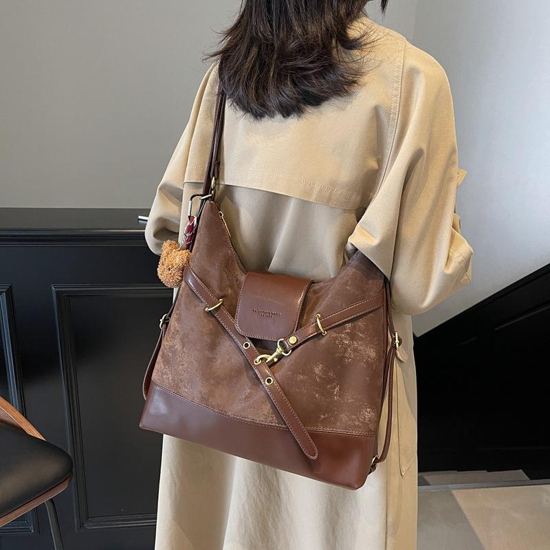 Autumn and Winter Large-capacity Matte Splicing Tote Bag 2025 New Versatile Going Out Commuting Single Shoulder Oblique Span Bag Women's Bag