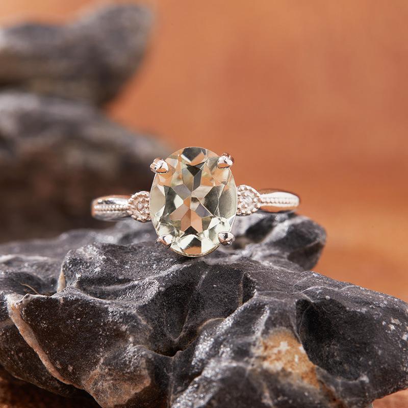 Natural Green Crystal Color Treasure Ring Women'S S925 Sterling Silver Simple Versatile Earrings Jewelry