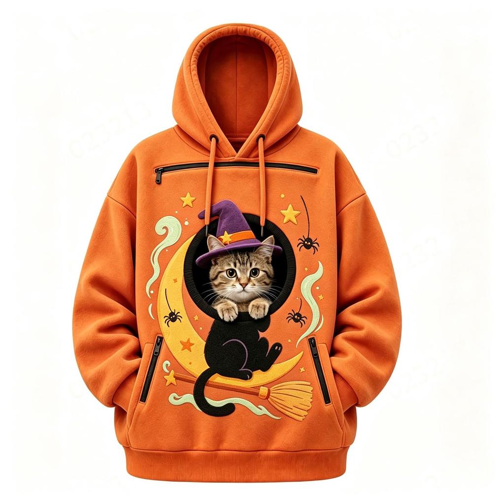 Unisex Long Sleeve and Dog Pocket Sweatshirt Hoodie, Loose Fit Casual Warm Pullover