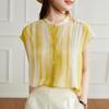Female Clothing Striped Casual Sleeveless Shirt Summer New Commute Single-breasted All-match Round Neck Korean Loose Blouse
