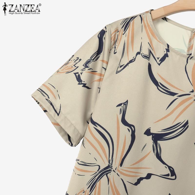 ZANZEA Women Short Sleeve Print Blouse and Pants Summer Two Piece Suit Sets