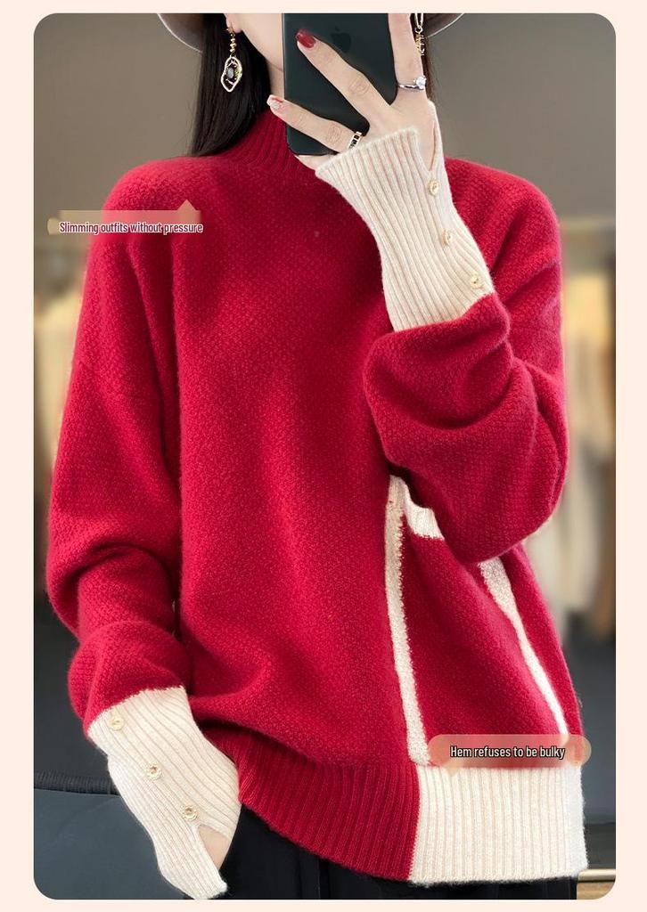 Versatile High-Neck Wool Sweater: Korean Style Cashmere Feel for Fashionable Women