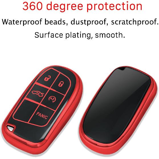 for Jeep Key Fob Cover with keychian,TPU Protection Key Case Compatible with RAM Grand Cherokee Renegade Chrysler Durango Journey Smart Remote