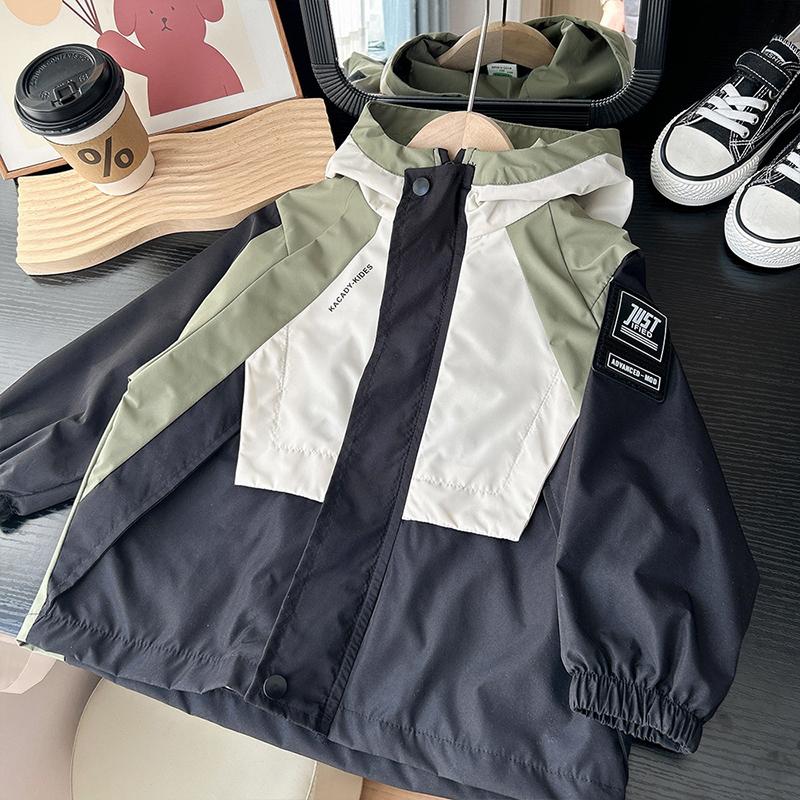 Spring and Autumn Colorblocking Boys Jacket Hooded Windbreaker Coat Children Clothes Kids Casual Zipper Outewear Top