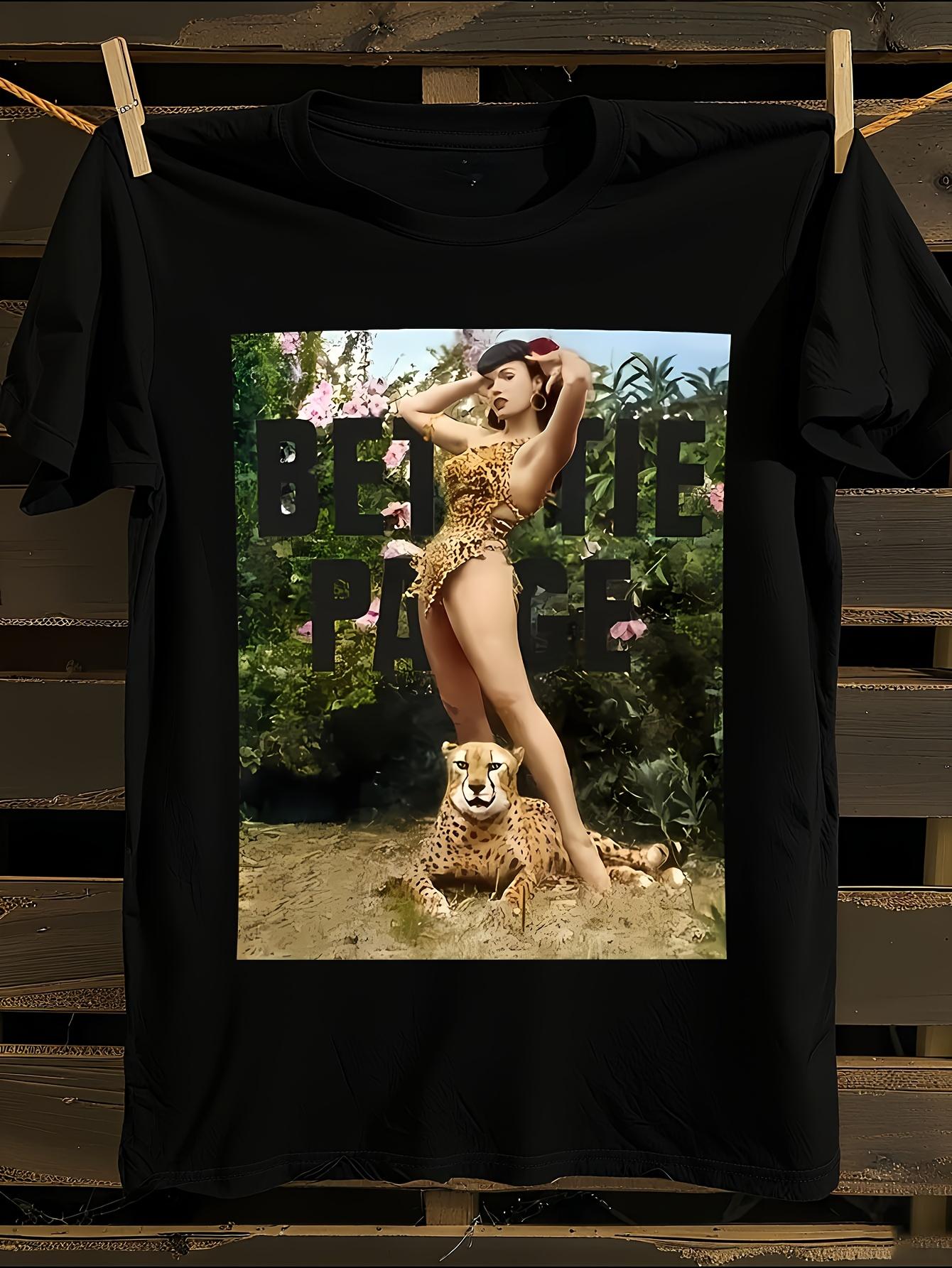 Vintage Bettie Page Jungle Leopard Print T-shirt XXL
