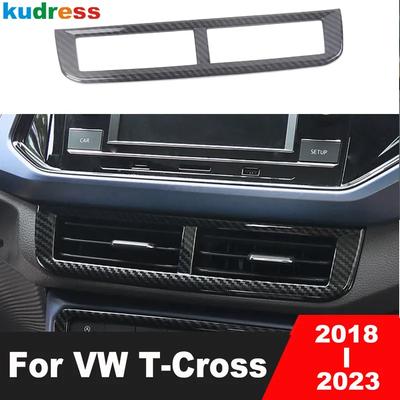 For Volkswagen VW T-cross Tcross 2018- Carbon Fiber Center Air Vent Outlet Frame Trims Cover Car Accessories