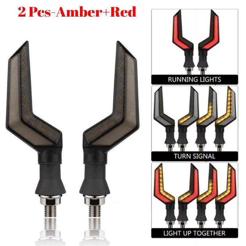 Motorcycle Turn Signal Light Universal DRL Amber Dynamic Flowing Blinker Indicator 12V LED Motorcycle Flashing Light Rear Lamp 2 Pcs-Amber Red