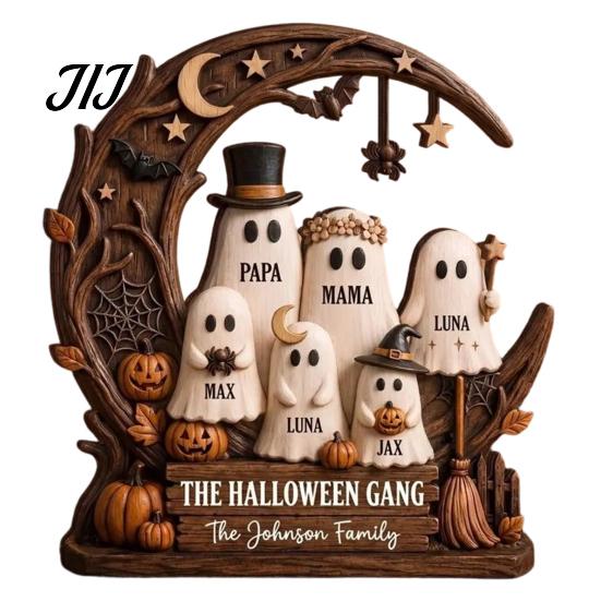 Gifts for Halloween Ghost Family Wooden Plaque, Pumpkin Couple Tabletop Sign, Decorative Plaques Farmhouse Home Ornament Tiered Tray Shelf Decor Theme