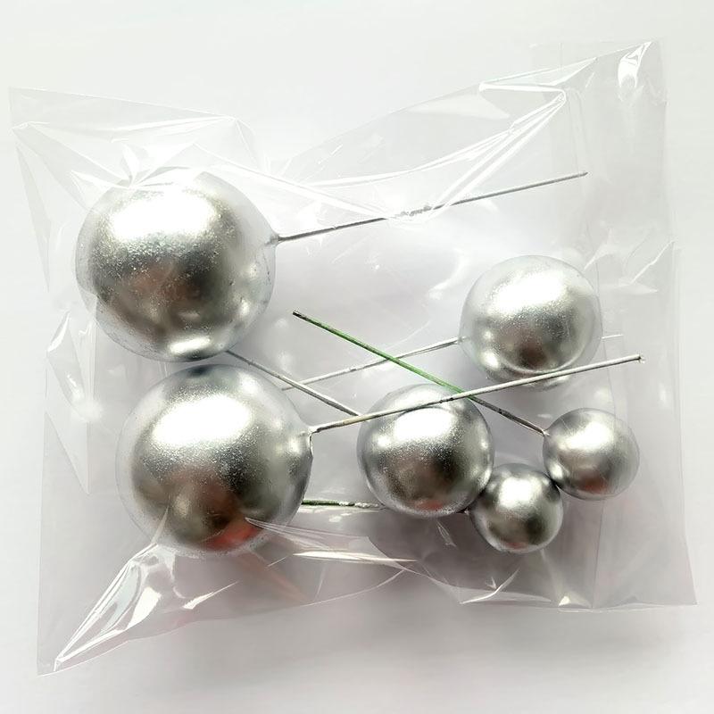 Gold, Silver, and Iridescent Ball Cake Toppers - Baking, Birthday, Dessert Decoration Set