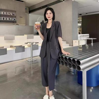 Plus Size Korean Style Women's Summer Suit: Thin Casual Jacket with Nine-Point Pants