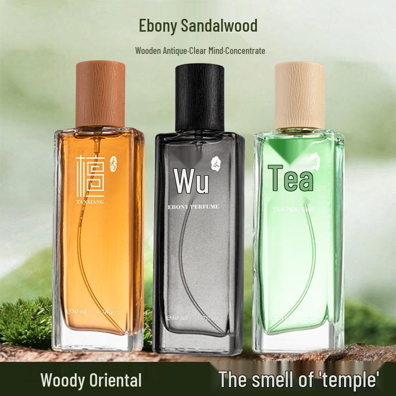 Sandalwood Temple: Unisex Long-lasting Woody & Green Tea Fragrance Ebony Perfume 50ML